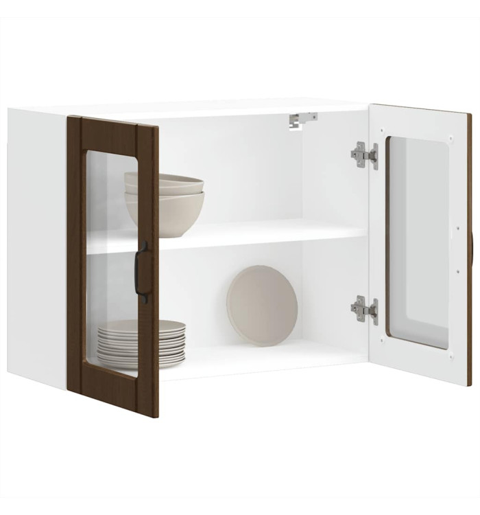 Armoire murale de cuisine et porte en verre Lucca chêne marron | Mobilier & Déco