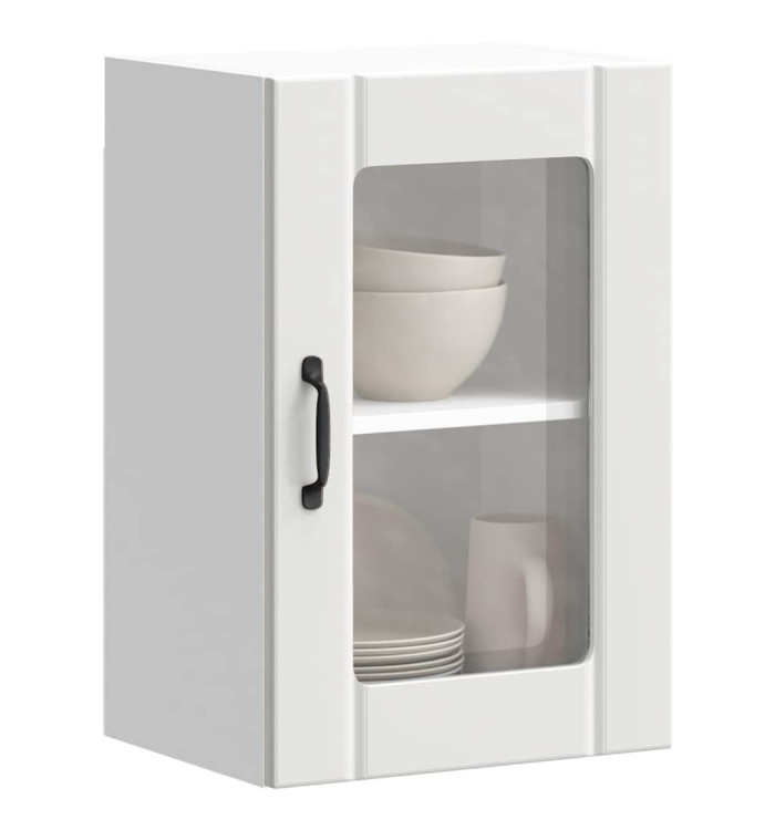 Armoire murale de cuisine avec porte en verre Lucca blanc | Mobilier & Déco