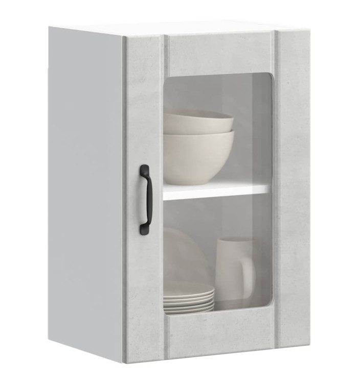 Armoire murale de cuisine avec porte en verre Lucca gris béton | Mobilier & Déco
