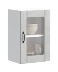 Armoire murale de cuisine avec porte en verre Lucca gris béton | Mobilier & Déco