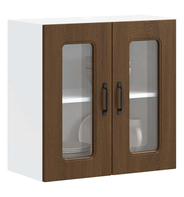 Armoire murale de cuisine et porte en verre Kalmar chêne marron | Mobilier & Déco