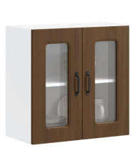 Armoire murale de cuisine et porte en verre Kalmar chêne marron | Mobilier & Déco