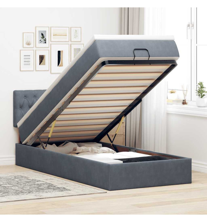 Cadre de lit ottoman et matelas gris foncé 90x200 cm velours | Mobilier & Déco