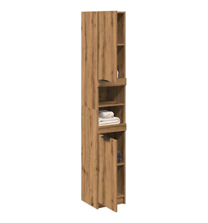 Armoire de bain chêne artisanal 32x34x188,5cm bois d'ingénierie | Mobilier & Déco