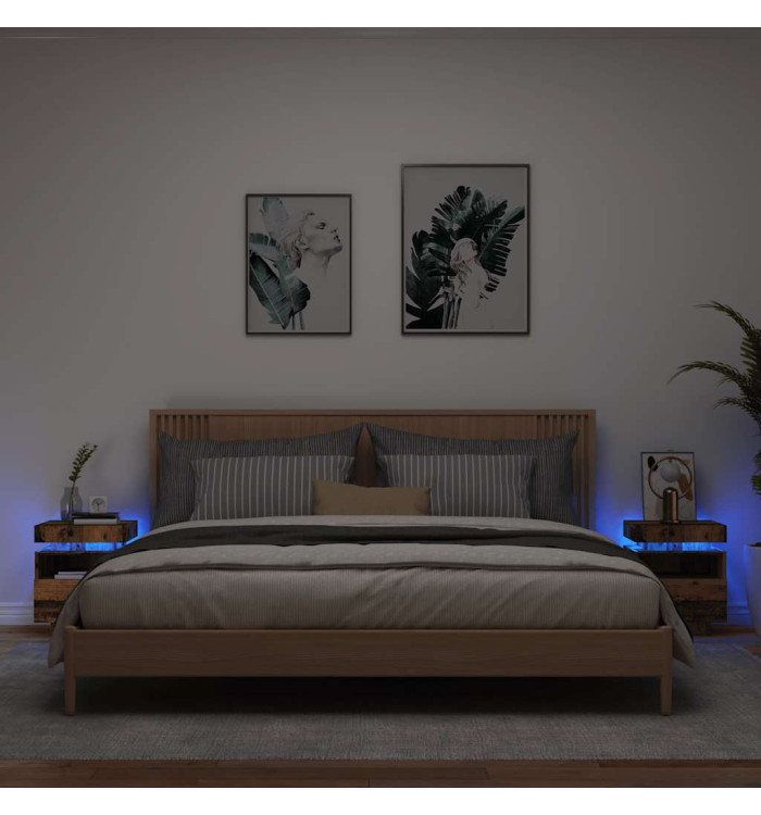 Armoires de chevet et lumières LED 2pcs vieux bois 40x39x48,5cm | Mobilier & Déco