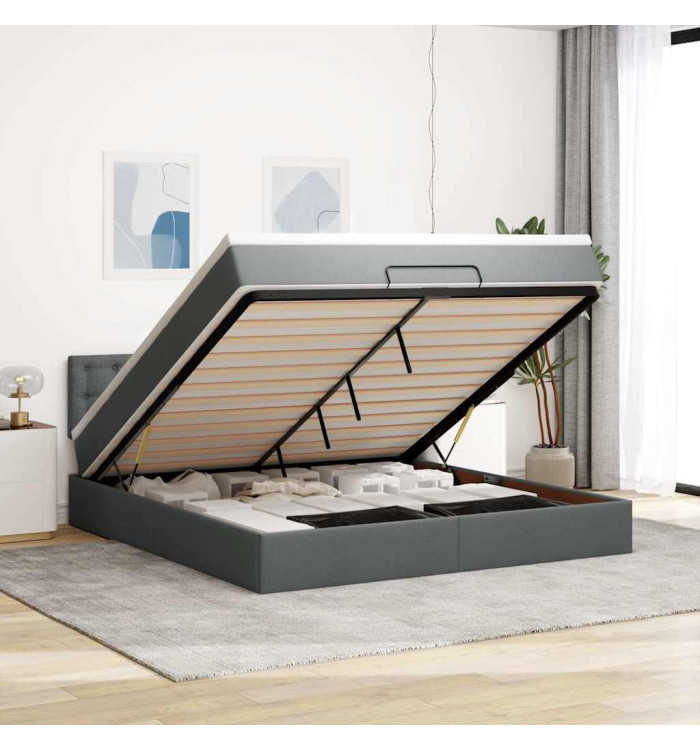  Cadre de lit ottoman avec matelas gris foncé 160x200cm tissu | Mobilier & Déco