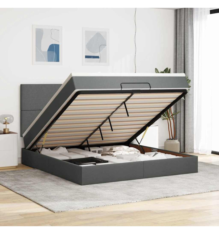  Cadre de lit ottoman avec matelas gris foncé 160x200cm tissu | Mobilier & Déco