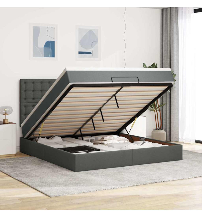  Cadre de lit ottoman avec matelas gris foncé 160x200cm tissu | Mobilier & Déco