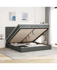  Cadre de lit ottoman avec matelas gris foncé 160x200cm tissu | Mobilier & Déco