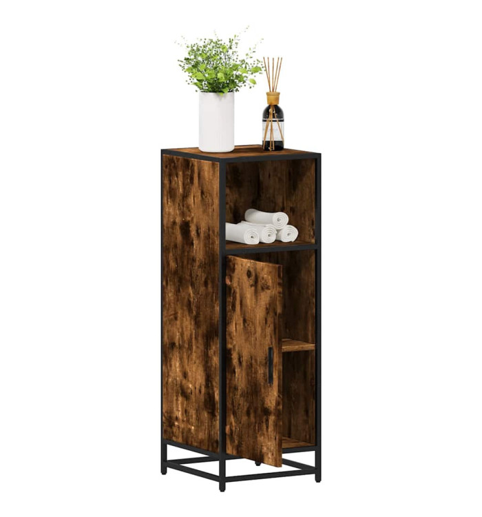 Armoire de bain chêne fumé 35x37,5x100cm bois d'ingénierie | Mobilier & Déco