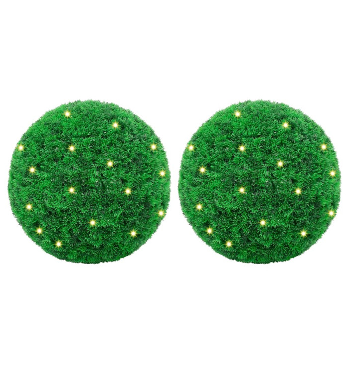 Boules de buis artificielles avec lumières LED 2 pcs vert 45 cm | Mobilier & Déco