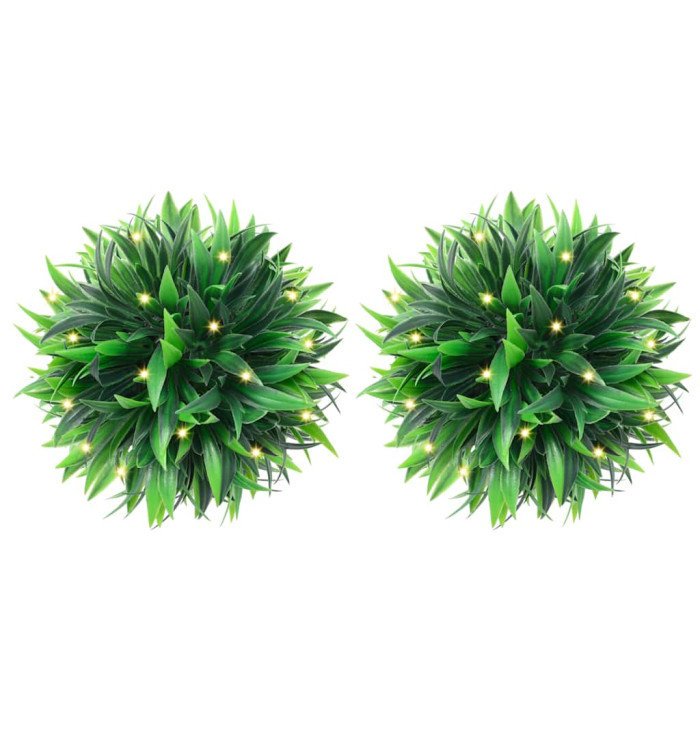 Boules de buis artificielles avec lumières LED 2 pcs vert 20 cm | Mobilier & Déco