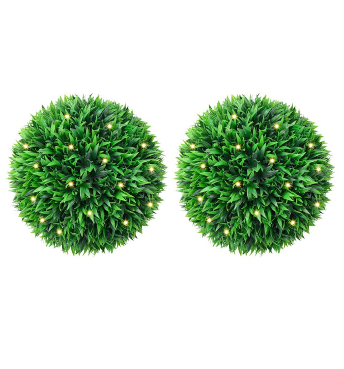 Boules de buis artificielles avec lumières LED 2 pcs vert 38 cm | Mobilier & Déco