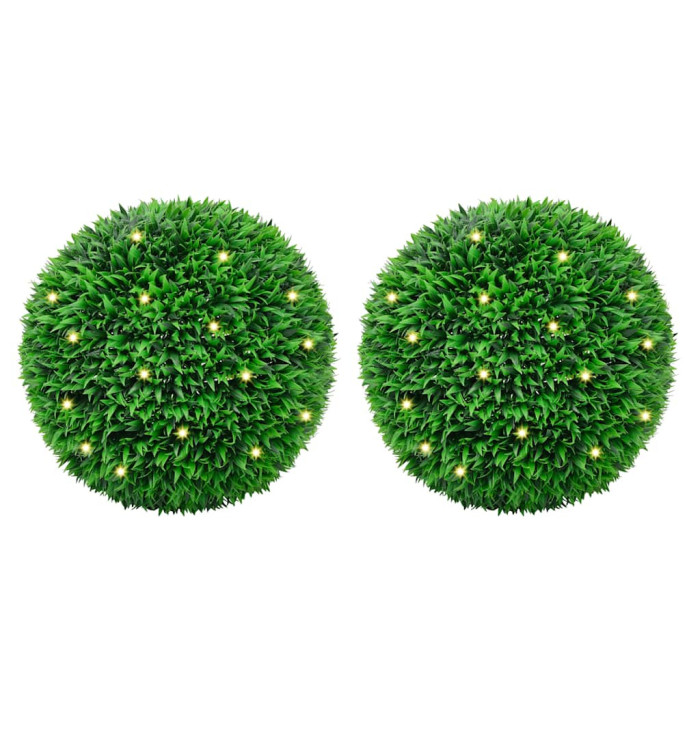 Boules de buis artificielles avec lumières LED 2 pcs vert 55 cm | Mobilier & Déco