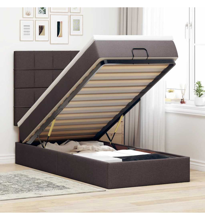 Cadre de lit ottoman avec matelas marron foncé 90x190 cm tissu | Mobilier & Déco