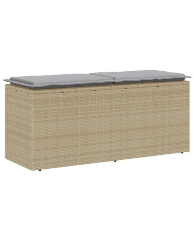 Banc de jardin avec coussin beige 110x40x44 cm résine tressée | Mobilier & Déco