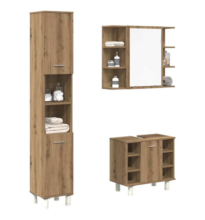Ensemble de meubles salle de bain 3 pcs bois d'ingénierie | Mobilier & Déco
