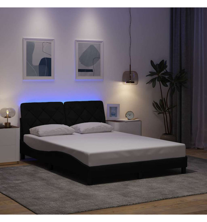 Cadre de lit avec LED sans matelas noir 120x200 cm tissu | Mobilier & Déco