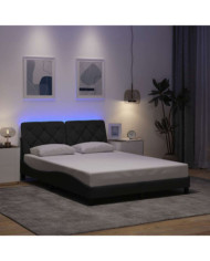 Cadre de lit avec LED sans matelas gris foncé 140x190 cm tissu | Mobilier & Déco