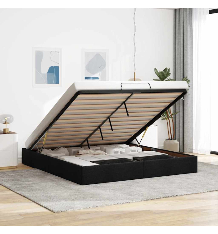  Cadre de lit ottoman sans matelas noir 160x200 cm tissu | Mobilier & Déco