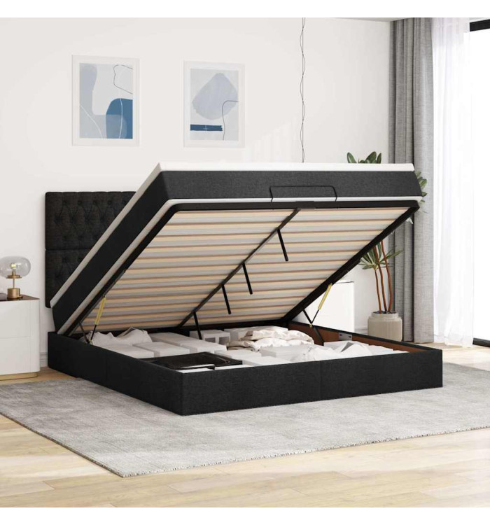  Cadre de lit ottoman avec matelas noir 160x200 cm tissu | Mobilier & Déco