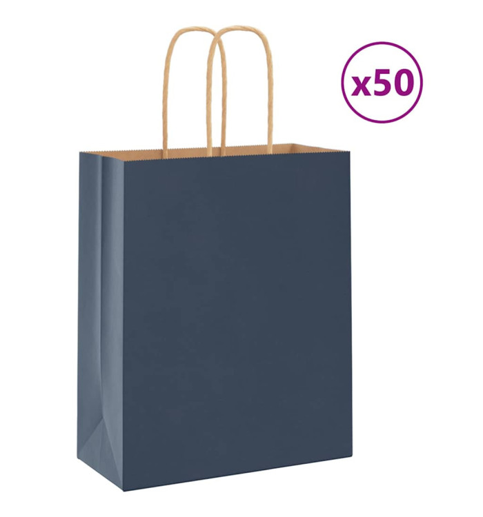 Sacs en papier 50 pcs avec poignées bleu 18x8x22 cm | Mobilier & Déco