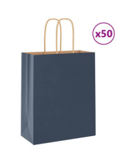 Sacs en papier 50 pcs avec poignées bleu 18x8x22 cm | Mobilier & Déco