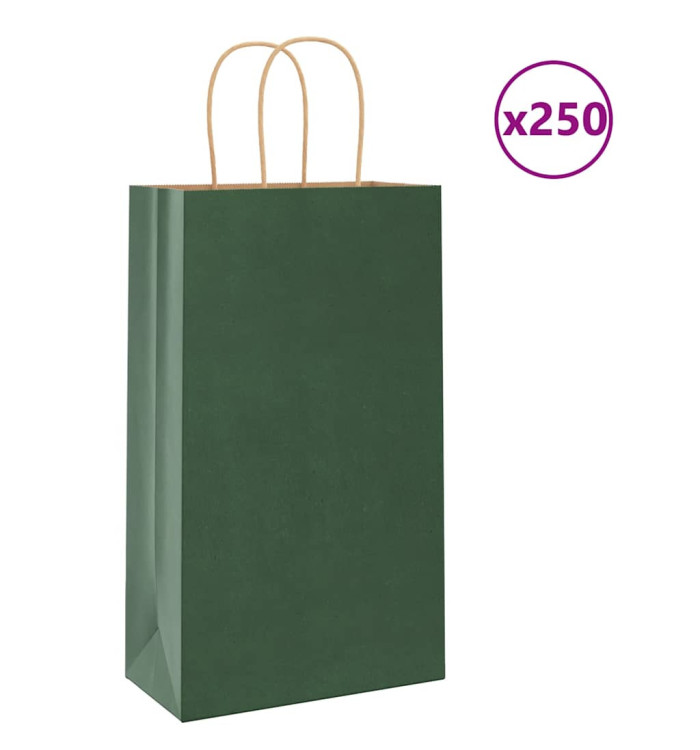 Sacs en papier 250 pcs avec poignées vert 21x11x36 cm | Mobilier & Déco