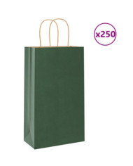 Sacs en papier 250 pcs avec poignées vert 21x11x36 cm | Mobilier & Déco