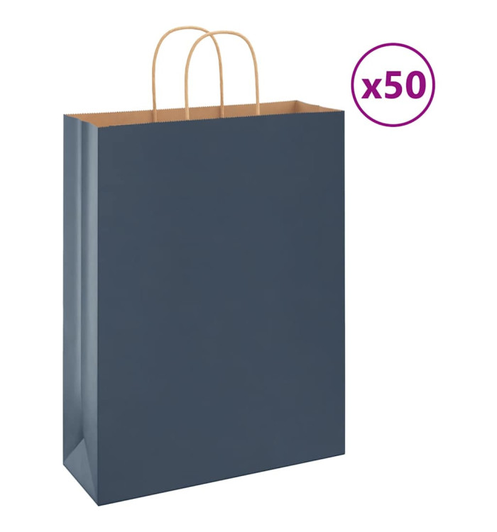 Sacs en papier 50 pcs avec poignées bleu 32x12x42 cm | Mobilier & Déco