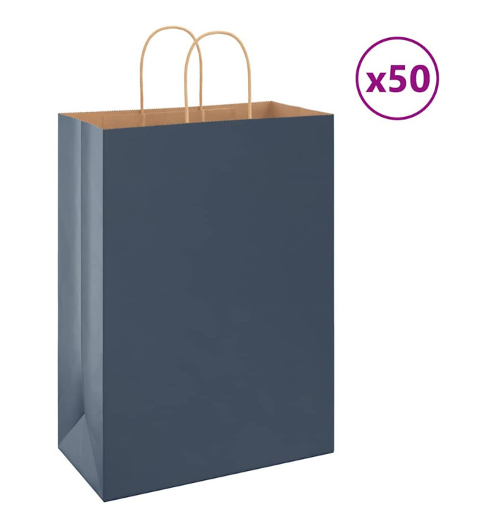 Sacs en papier 50 pcs avec poignées bleu 32x17x44 cm | Mobilier & Déco