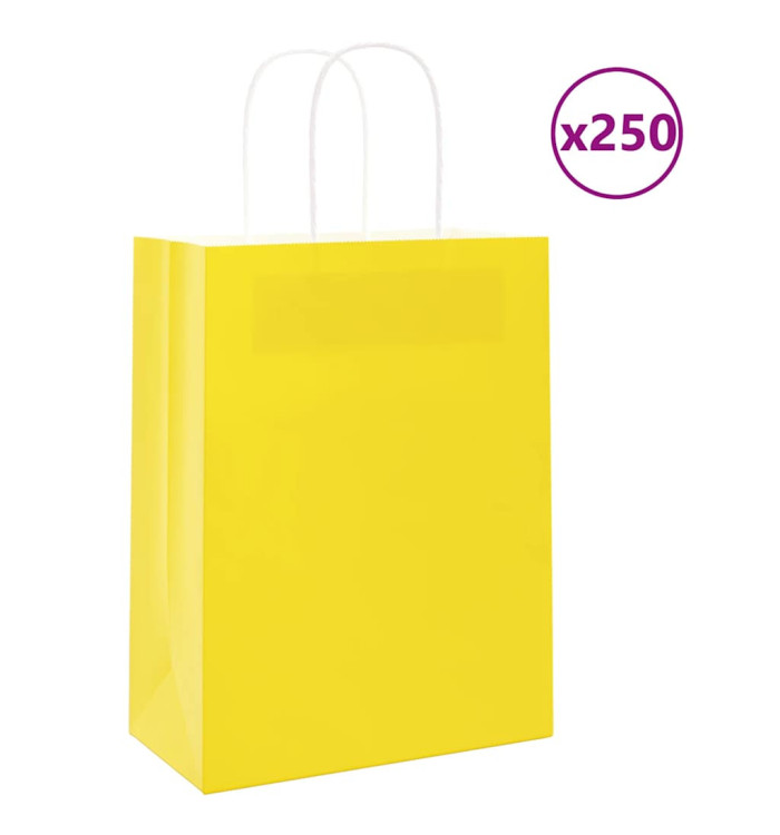 Sacs en papier 250 pcs avec poignées jaune 21x11x28 cm | Mobilier & Déco