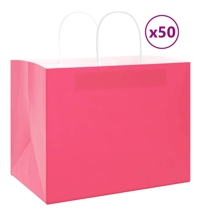 Sacs en papier 50 pcs avec poignées rose 32x22x24 cm | Mobilier & Déco