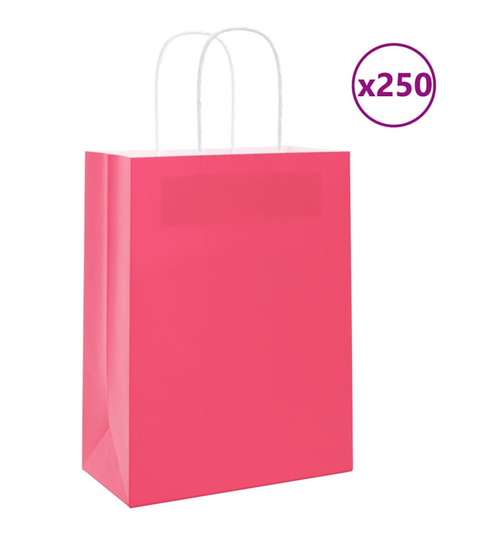 Sacs en papier 250 pcs avec poignées rose 21x11x28 cm | Mobilier & Déco
