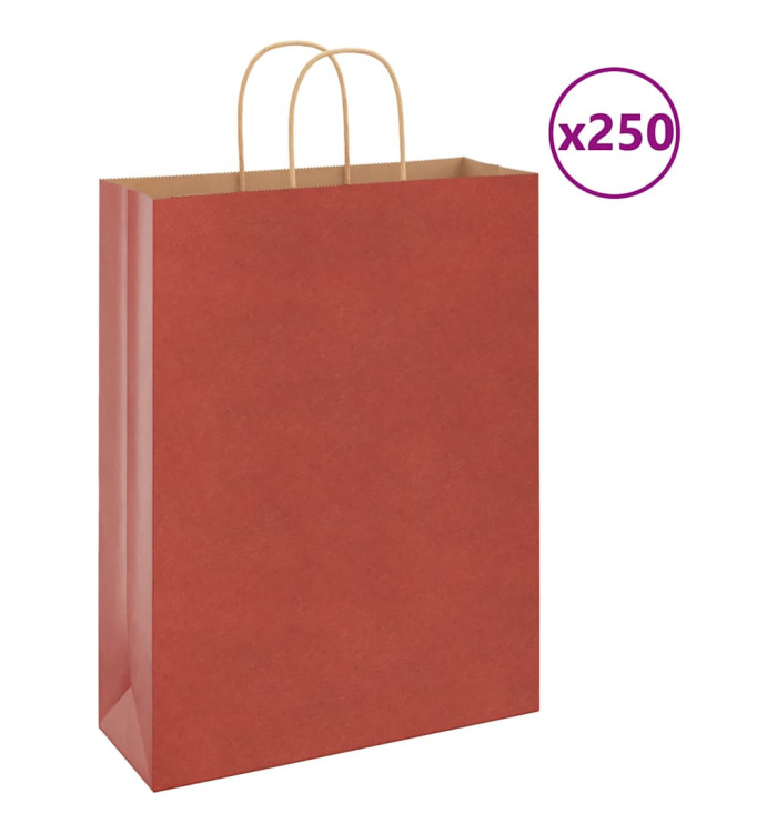 Sacs en papier 250 pcs avec poignées rouge 32x12x42 cm | Mobilier & Déco