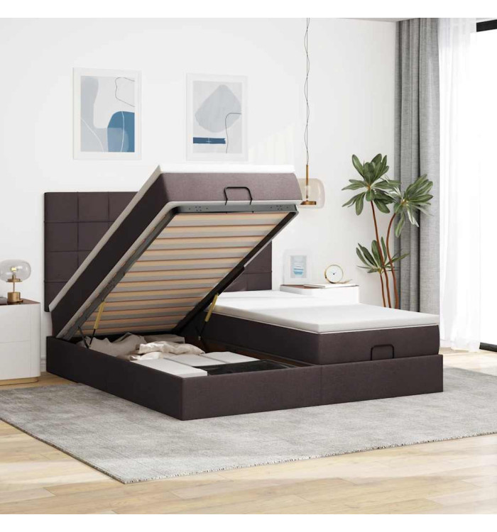  Cadre de lit ottoman avec matelas marron foncé 200x200 cm tissu | Mobilier & Déco