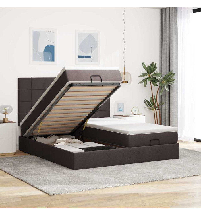  Cadre de lit ottoman avec matelas marron foncé 200x200 cm tissu | Mobilier & Déco