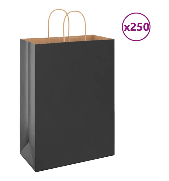 Sacs en papier 250 pcs avec poignées noir 32x17x44 cm | Mobilier & Déco