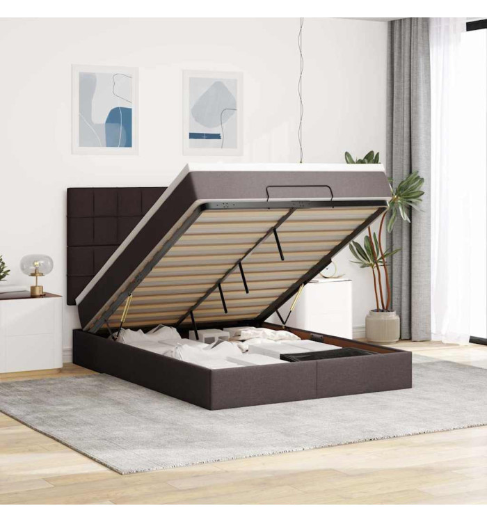  Cadre de lit ottoman avec matelas marron foncé 140x190 cm tissu | Mobilier & Déco