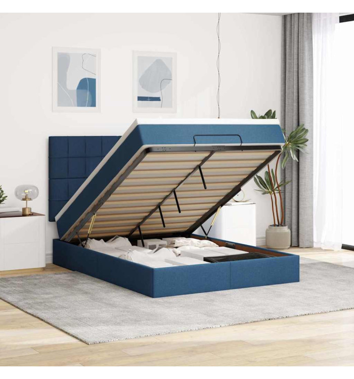  Cadre de lit ottoman avec matelas bleu 140x190 cm tissu | Mobilier & Déco