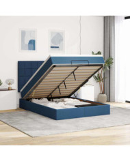  Cadre de lit ottoman avec matelas bleu 140x190 cm tissu | Mobilier & Déco