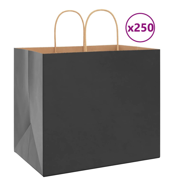 Sacs en papier 250 pcs avec poignées noir 32x22x28 cm | Mobilier & Déco