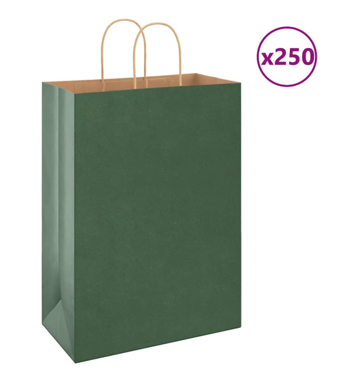 Sacs en papier 250 pcs avec poignées vert 32x17x44 cm | Mobilier & Déco