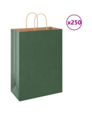 Sacs en papier 250 pcs avec poignées vert 32x17x44 cm | Mobilier & Déco
