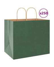 Sacs en papier 250 pcs avec poignées vert 32x22x28 cm | Mobilier & Déco