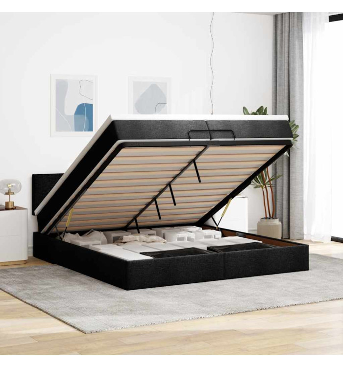  Cadre de lit ottoman avec matelas noir 200x200 cm tissu | Mobilier & Déco