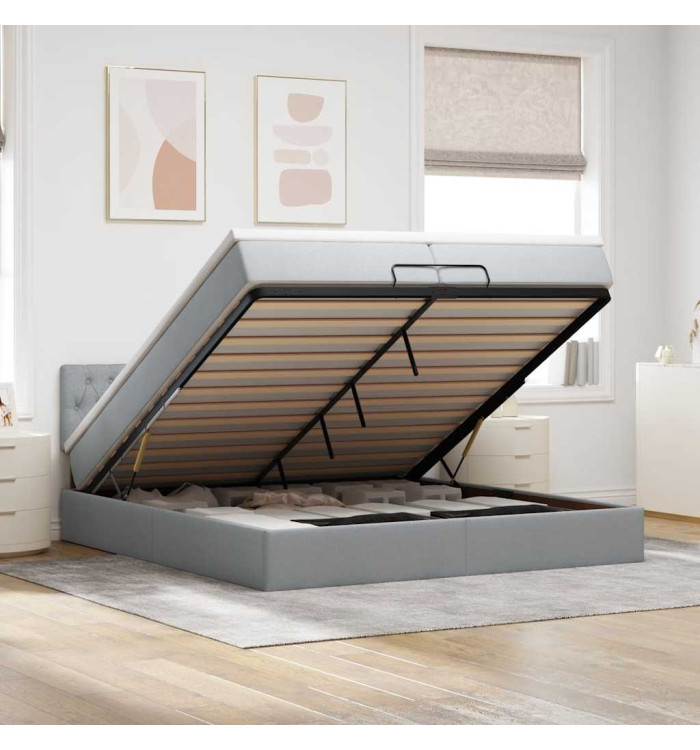  Cadre de lit ottoman avec matelas gris clair 200x200 cm tissu | Mobilier & Déco