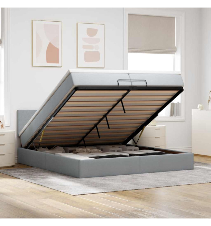  Cadre de lit ottoman avec matelas gris clair 200x200 cm tissu | Mobilier & Déco