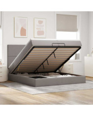  Cadre de lit ottoman avec matelas taupe 200x200cm tissu | Mobilier & Déco
