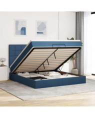  Cadre de lit ottoman avec matelas bleu 200x200cm tissu | Mobilier & Déco
